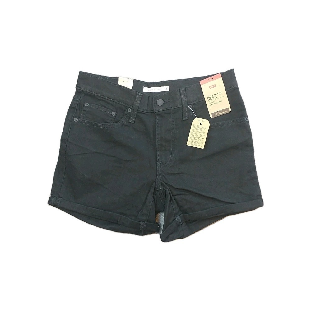 Levis Mid-Length Shorts Womens 10 W30 Black Denim Mid Rise Slim Fit New